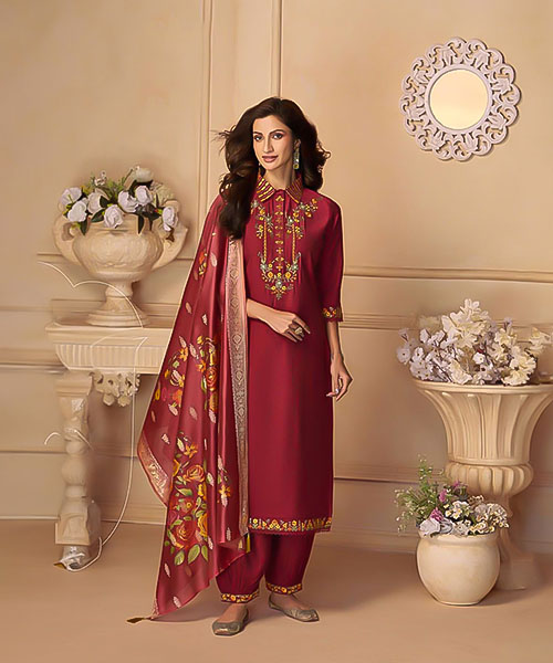 Red Viscose Party Wear Salwar Kameez