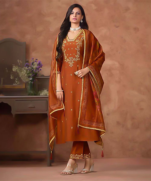 Orange  Viscose Silk Casual Wear Salwar Kameez in mumbai