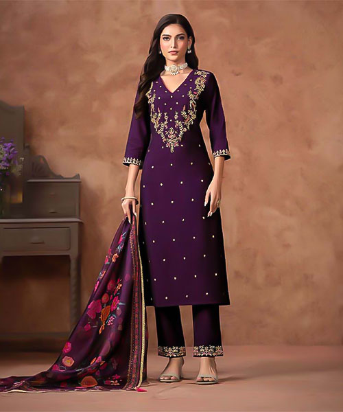 Violet Viscose Silk Casual Wear Salwar Kameez in mumbai