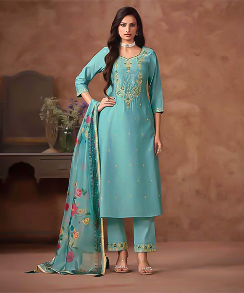 Sky Blue Viscose Silk Casual Wear Salwar Kameez in mumbai