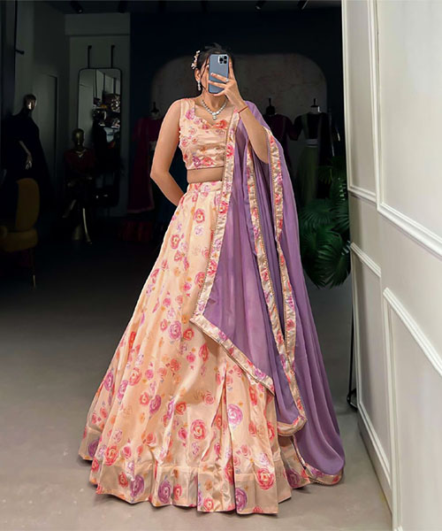 Salmon  Tusser Silk Casual Wear Lehenga