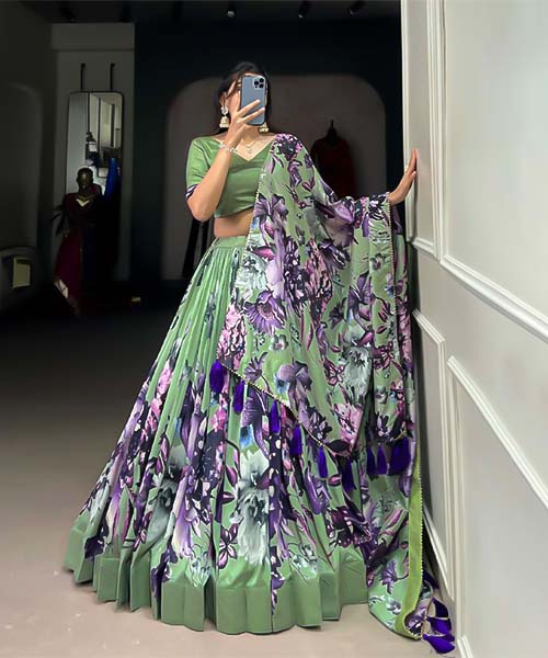 Green  Tusser Silk Casual Wear Lehenga in bulgaria