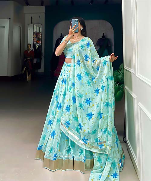Blue  Tabby Silk Casual Wear Lehenga