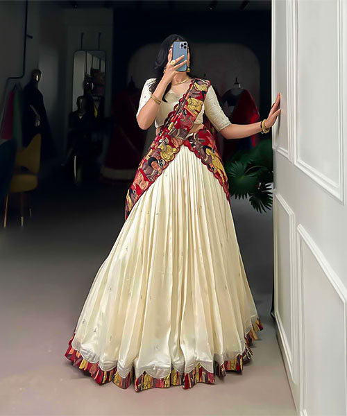 White  Vichitra Silk Party Wear Lehenga in luton