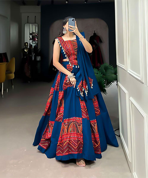 Blue Cotton Party Wear Lehenga in united kingdom