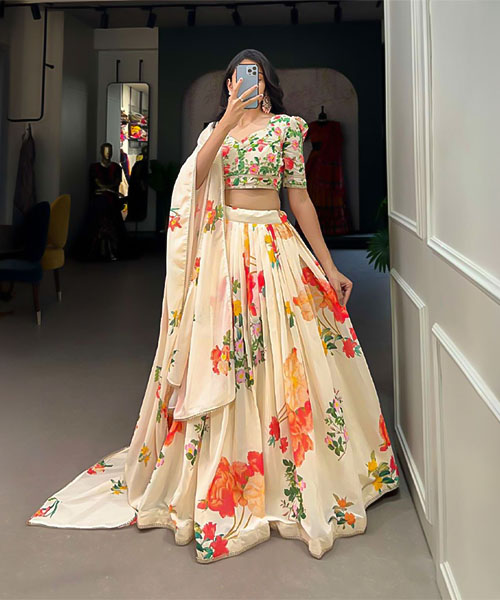 White  Georgette Casual Wear Lehenga in united kingdom