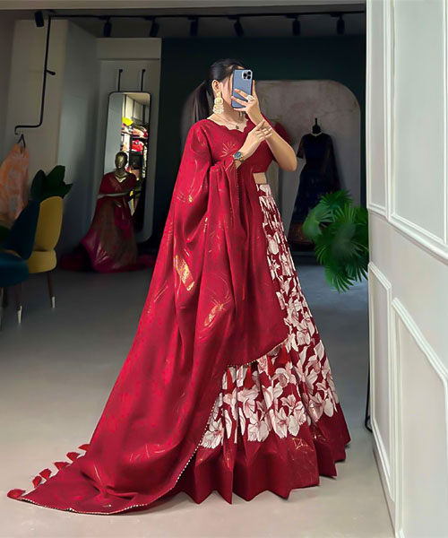 Red  Tusser Silk Casual Wear Lehenga in detroit