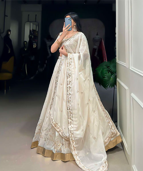 White  Silver Glosy  Party Wear Lehenga in detroit