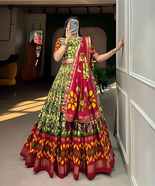 Green Tusser Silk Casual Wear Lehenga in detroit