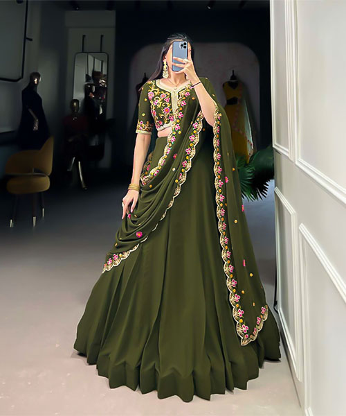 Green Georgette Party Wear Lehenga in detroit