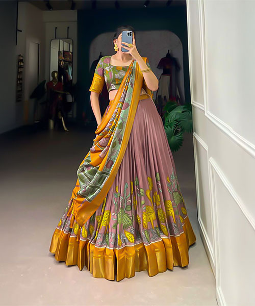 Yellow  Dola Silk Casual Wear Lehenga