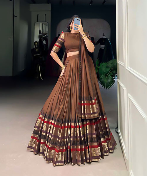 Brown  Chanderi Casual Wear Lehenga in armagh
