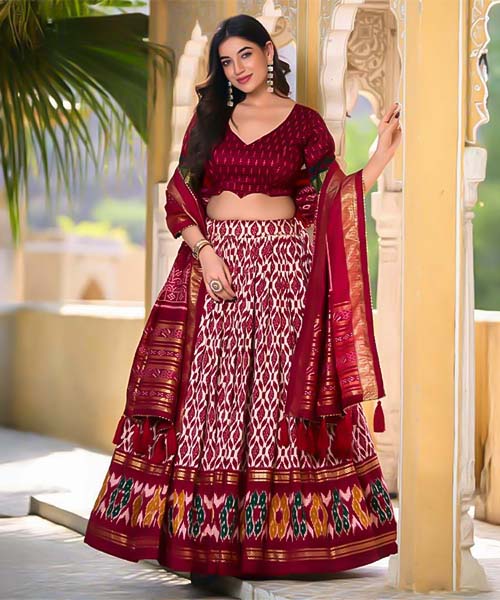 Red  Tusser Silk Casual Wear Lehenga in milwaukee