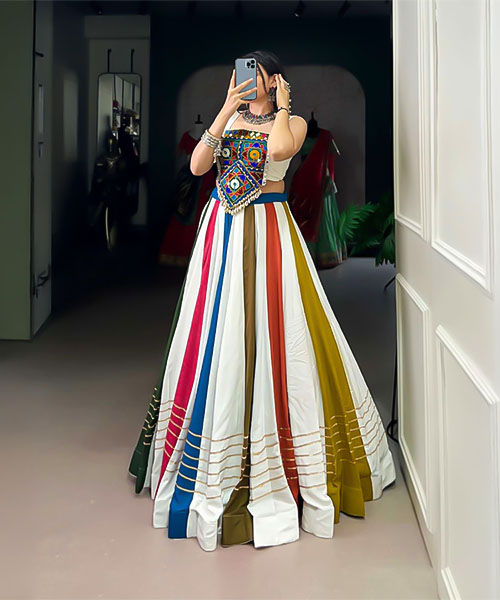 White  Rayon Party Wear Lehenga in canada