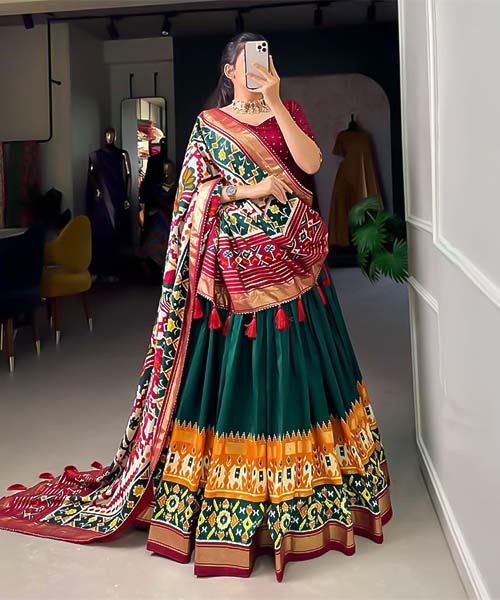 Green  Tusser Silk  Casual Wear Lehenga in united states