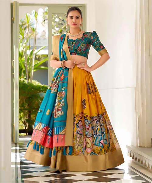 Yellow  Dola Silk  Casual Wear Lehenga