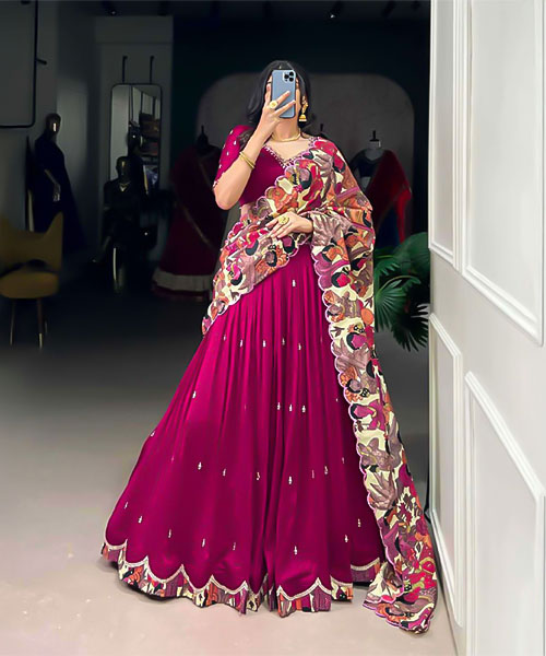 Magenta  Vichitra Silk Party Wear Lehenga in luton