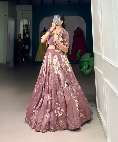 Brown  Tusser Silk Casual Wear Lehenga in ripon