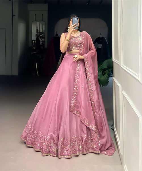 Pink  Vichitra Silk Party Wear Lehenga in jacksonville