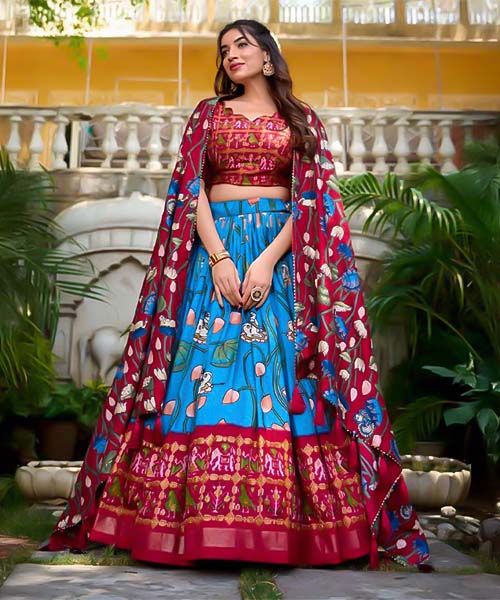 Red Tusser Silk  Casual Wear Lehenga in belgium