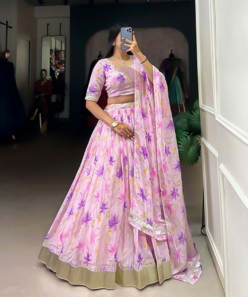 Purple  Tabby Silk Casual Wear Lehenga