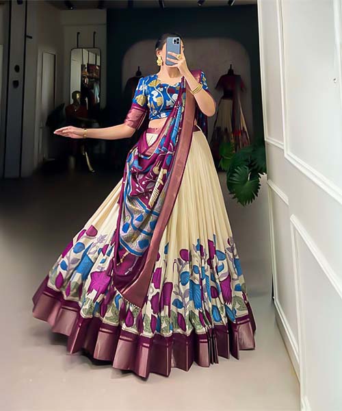 Blue Dola Silk Casual Wear Lehenga