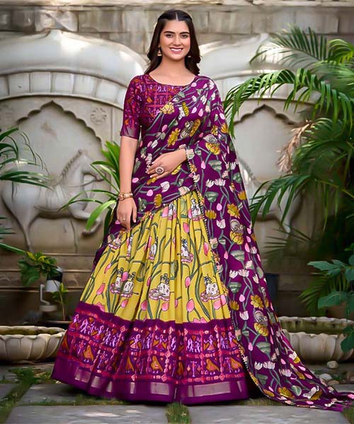 Green Tusser Silk  Casual Wear Lehenga in united states