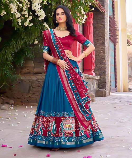 Blue Tusser Silk Casual Wear Lehenga in italy
