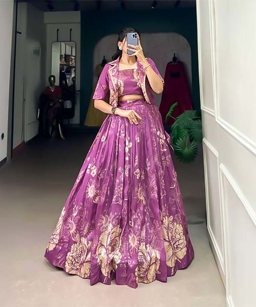Purple Tusser Silk Casual Wear Lehenga in ripon