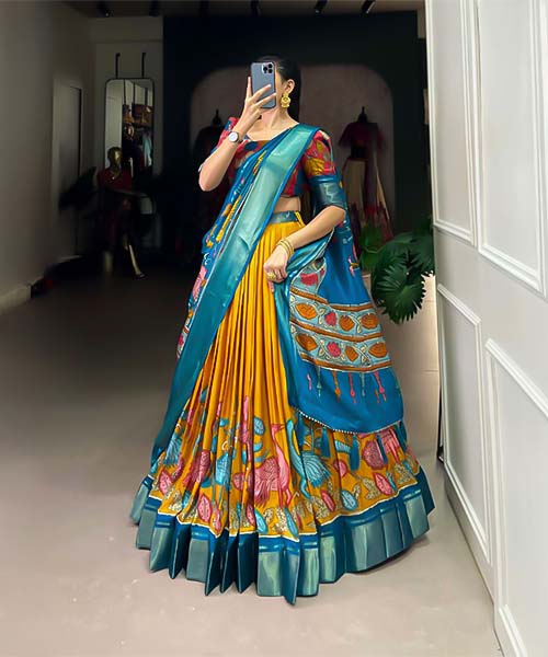 Yellow  Dola Silk Casual Wear Lehenga