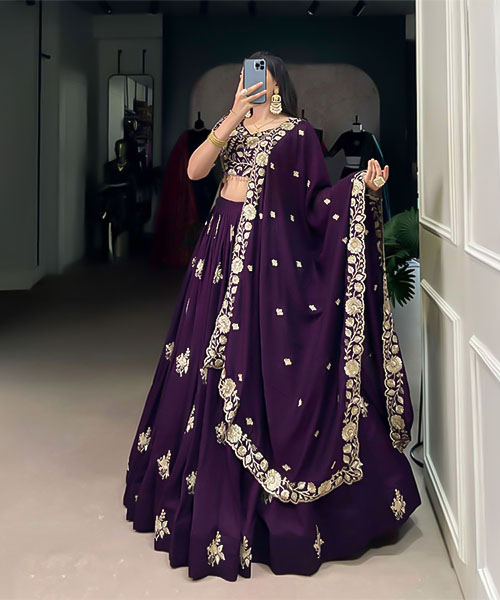 Violet Vichitra Silk Party Wear Lehenga in switzerland