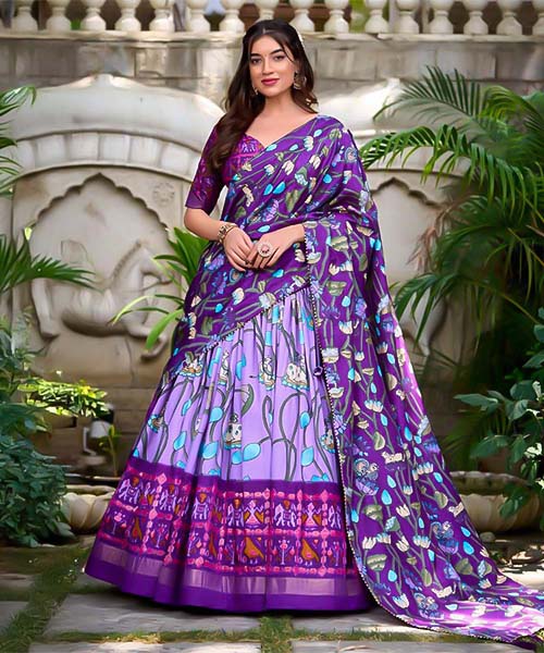 Purple Tusser Silk  Casual Wear Lehenga in belgium