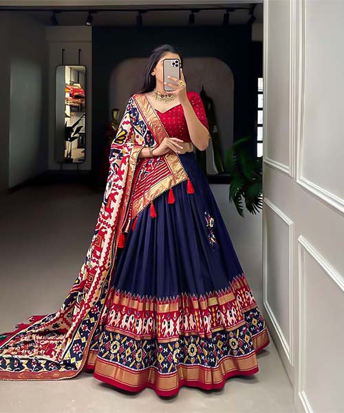 Blue Tusser Silk  Casual Wear Lehenga in belgium