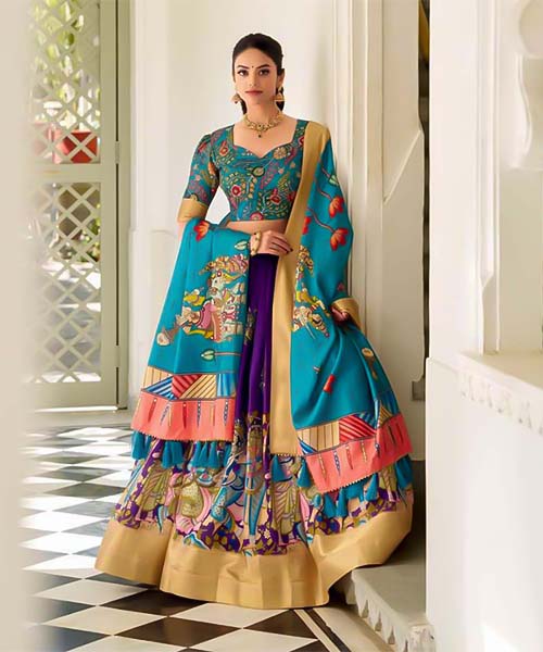 Cyan  Dola Silk  Casual Wear Lehenga in newport