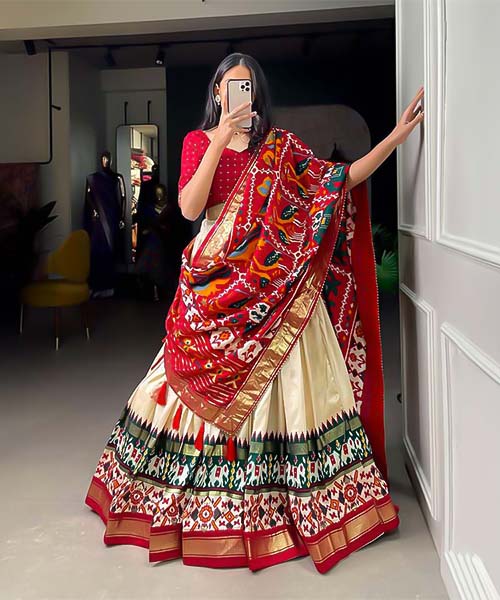 White Tusser Silk  Casual Wear Lehenga in united states