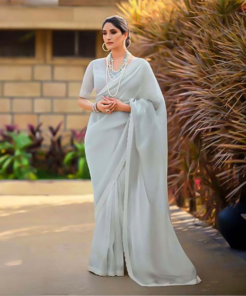 Grey  Malai Silk Casual Wear Saree in ipswich