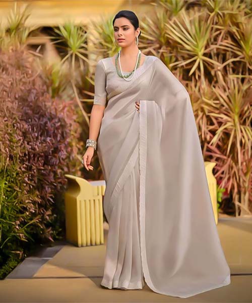 Grey  Malai Silk Casual Wear Saree in ipswich
