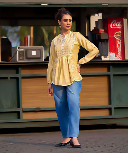 Yellow  Silk Casual Wear Kurti