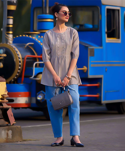 Grey  Silk Casual Wear Kurti