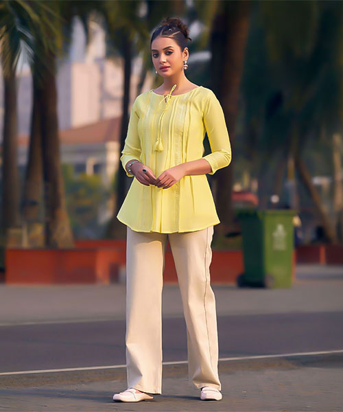 Yellow  Silk Casual Wear Kurti