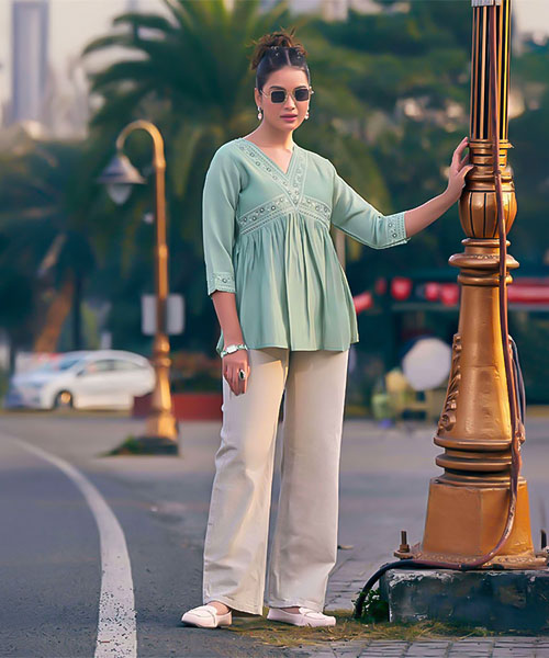 Green  Silk Casual Wear Kurti