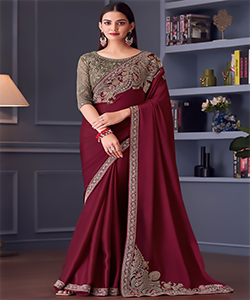 Maroon Silk Partywear Saree