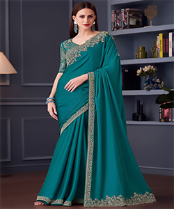 Teal Chiffon Silk Partywear Saree