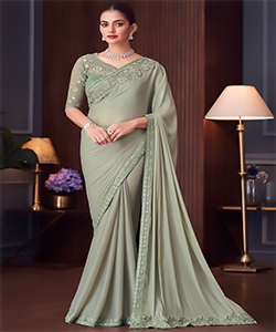 Light Pista Green Silk Partywear Saree