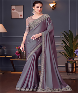 Purple Chiffon Silk Partywear Saree