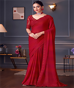 Red Glitter Silk Partywear Saree