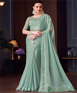 Light Turquoise Double Tone Silk Partywear Saree