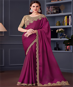 Magenta Sartin Chiffon Partywear Saree