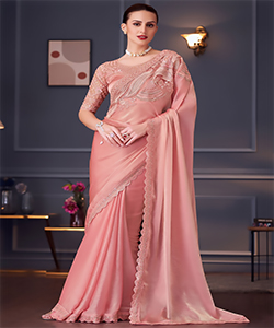 Peach Chiffon Silk Partywear Saree