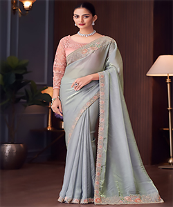 Grey Georgette Partywear Saree